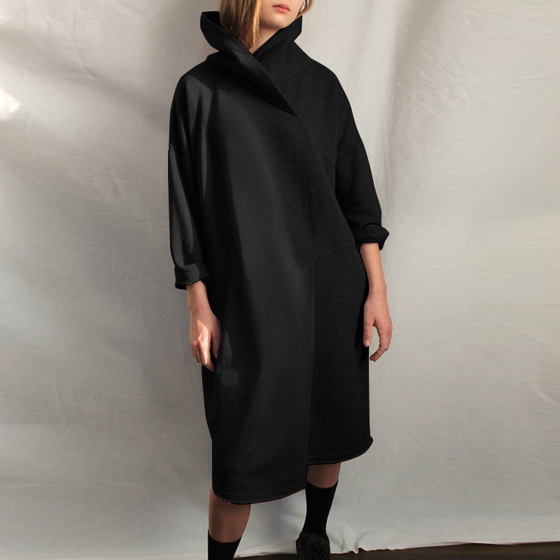 Asymmetrical Stand Collor Loose Midi Whholesale Sweatshirt Dress