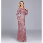 Women Long Sleeve Sequin Banquet Evening Prom Dress Wholeslae Maxi Dresses
