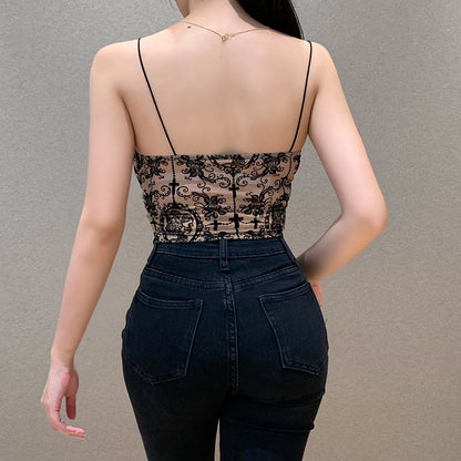 Spaghetti Strap Lace Floral Print Sleeveless Wholesale Crop Tops for Women Summer