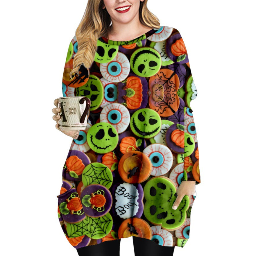 Crew Neck Long Sleeve Halloween T-Shirt Dress Wholesale Dresses