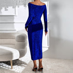 One Shoulder Slim Fit Slit Party Sequin Dress Wholesale Dresses