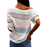 Eyelet Design Striped Knitting Pullover Top Wholesale Clothing Distributors