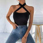 Solid Color Halterneck Crossover Vest Knitted Sexy Slim Wholesale Crop Tops Women'S