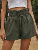 Lace-Up High Waist Loose Wide-Leg Cotton & Linen Womens Bud Short Pants Wholesale Shorts