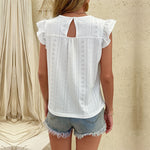 Frill Sleeve V Neck Casual White Tank Top Wholesale Womens Tops