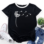 Fashion Patchwork Contrast Dandelion Print Tops Short Sleeve Womens T Shirts Wholesale