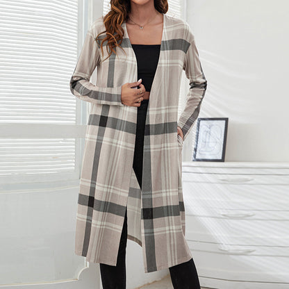 Xmas Gingham Wholesale Slim Long Cardigan For Women