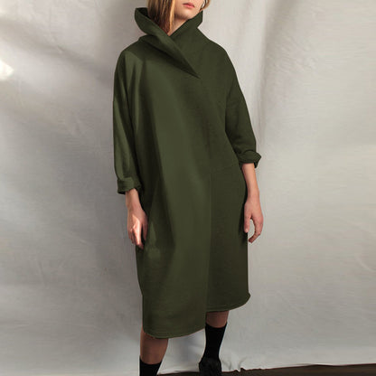 Asymmetrical Stand Collor Loose Midi Whholesale Sweatshirt Dress