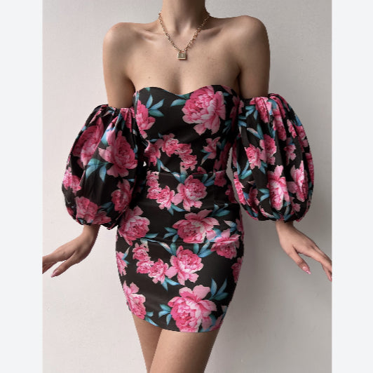 Sexy Low Cut Off Shoulder Floral Dress Mini Body-con Wholesale Dresses