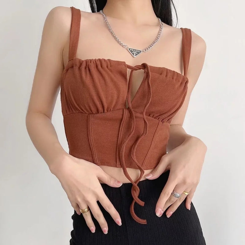 Sexy Corset Camisole Lace Up Solid Color Wholesale Crop Tops