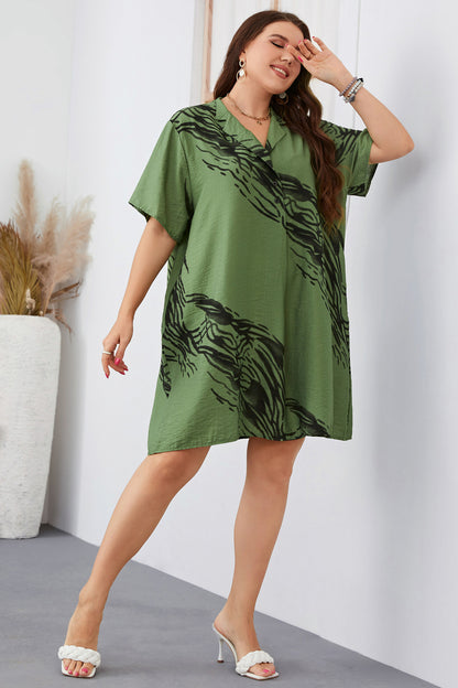 Printing Short Sleeve V Neck Wholesale Plus Size Dresses for Women Summer