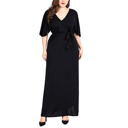 V Neck Flare Short Sleeve Curvy Maxi Dresses Wholesale Plus Size Clothing