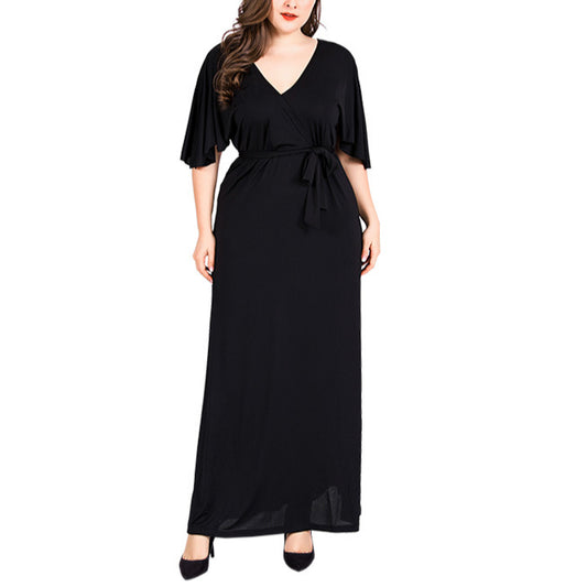 V Neck Flare Short Sleeve Curvy Maxi Dresses Wholesale Plus Size Clothing