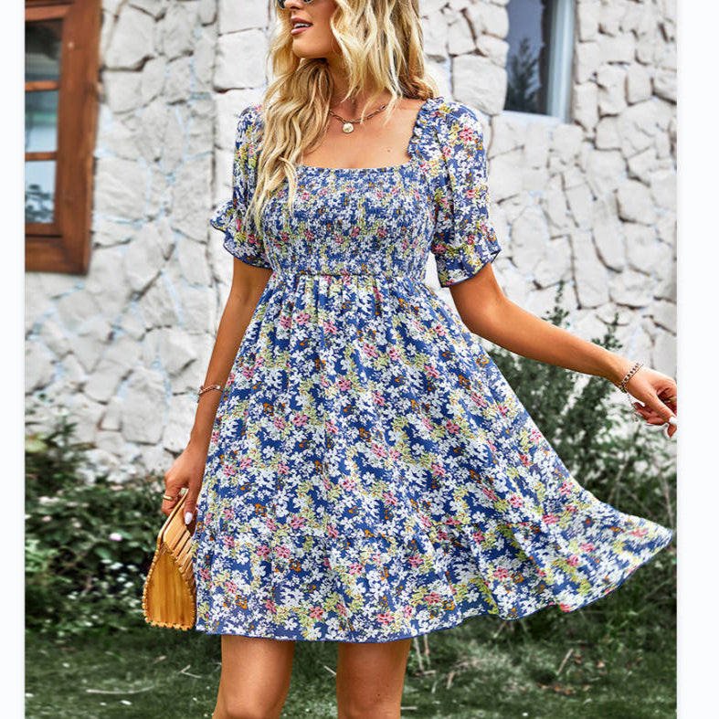 Short Sleeve Chic Floral Dress Wholesale Dresses