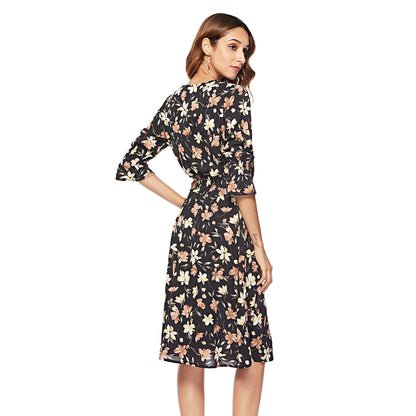 Women Fashion Long Sleeve V Neck Wholesale Chiffon Floral Dresses