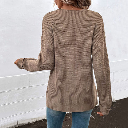 Long Sleeve Solid Color Sweater Wholesale Womens Tops