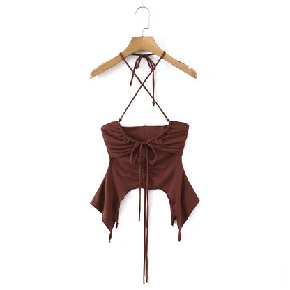 Drawstring Halter Irregular Solid Color Sexy Sling Navel Tube Tops Wholesale Women Clothing