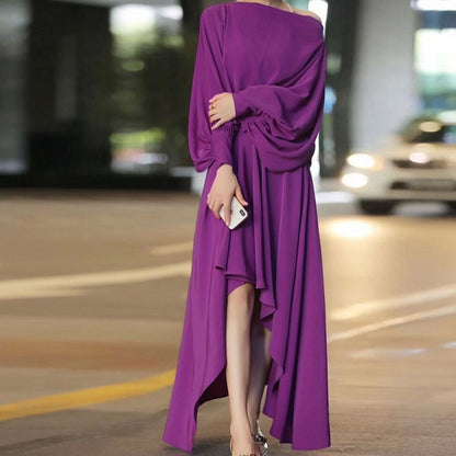 Doll Sleeve Solid Color Temperament Creative Irregular Maxi Dress Wholesale Dresses