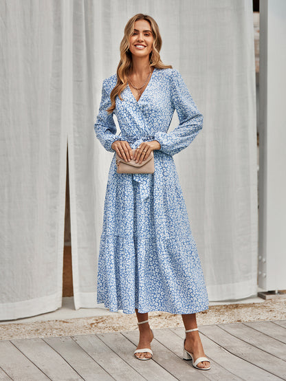 Casual Long Sleeve Printed Smocked Dress Wholesale Dresses