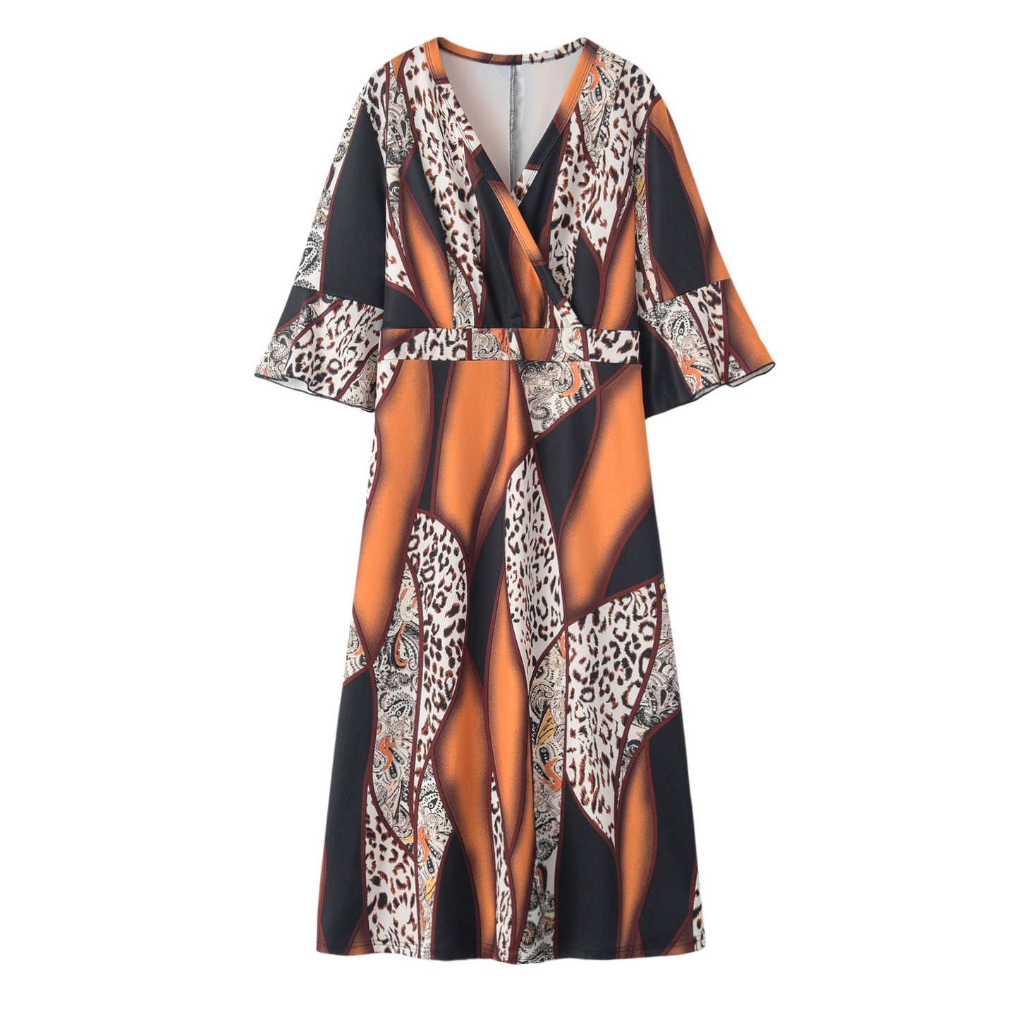 Printed Casual V-Neck Curvy Dresses Wholesale Plus Size Clothing