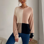 Casual Patchwork Print Loose Long Sleeve Knit Tops Wholesale Sweaters