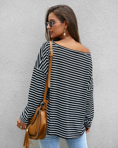 Long Sleeve Shirt Wholesale Women Clothing Striped Loose Casual Tops