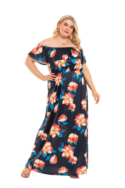 Floral Printed Off Shoulder Fashion Curve Maxi Dresses Vacation Dress Wholesale Plus Size Clothing