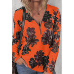 New Women Autumn Long-Sleeved V-Neck Floral Print T-Shirt