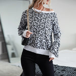 Round Neck Knitted Pullover Leopard Stitching Casual Bottoming Sweater Wholesale Top