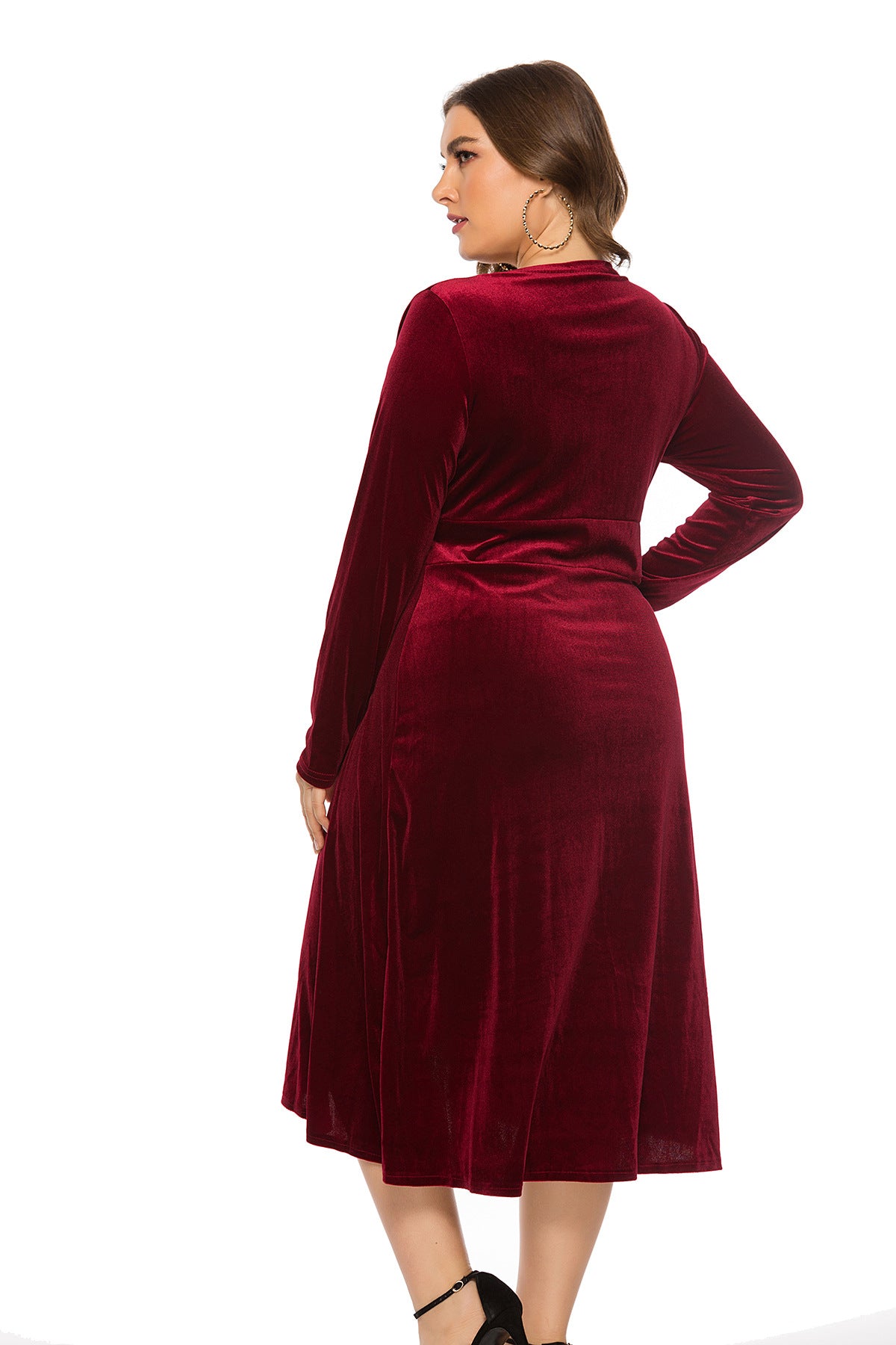 V-Neck Velvet Women Curvy Dresses Wholesale Plus Size Clothing