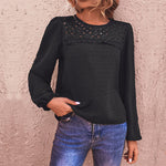 Commuter Hollow Pullover Long Sleeve Solid Color Blouses Wholesale Women Top