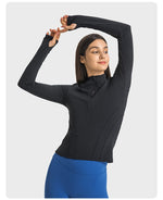 Fitness Yoga Zipper Stand-Up Collar Long-Sleeve Slim Fit Shirts Wholesale Activewear Tops