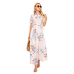 Lapel Short Sleeve Floral Print Lace-Up Shirtdress Wholesale Maxi Dresses