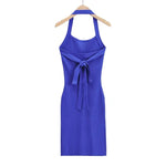 Sexy Solid Color Tie-Rope Side Slit Halterneck Knitted Midi Dress Bodycon Wholesale Dresses