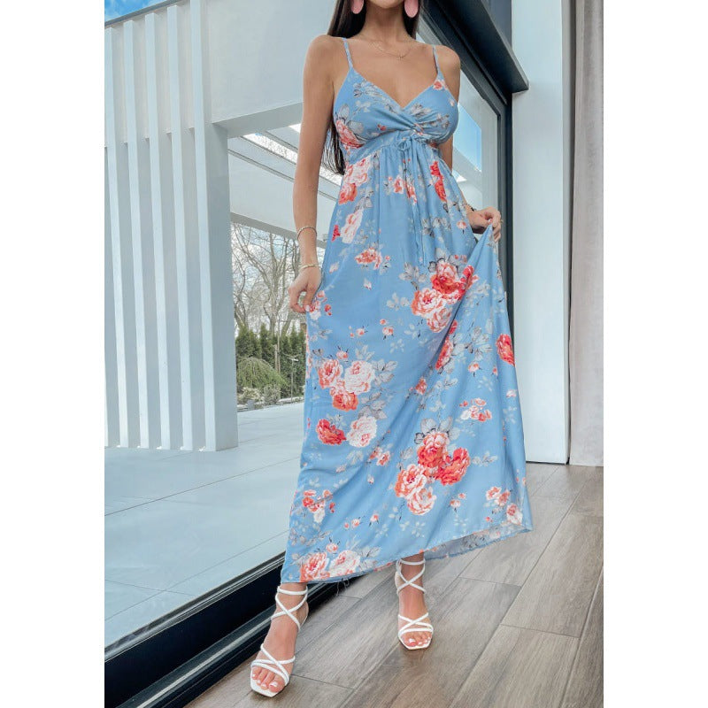 Sexy Low-Cut Sleeveless Floral Slip Dress Wholesale Maxi Dresses