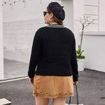Wholesale Plus Size Women Clothing Small V-Neck Pullover Color-Blocking Long-Sleeved Cross-Knotted Sweater