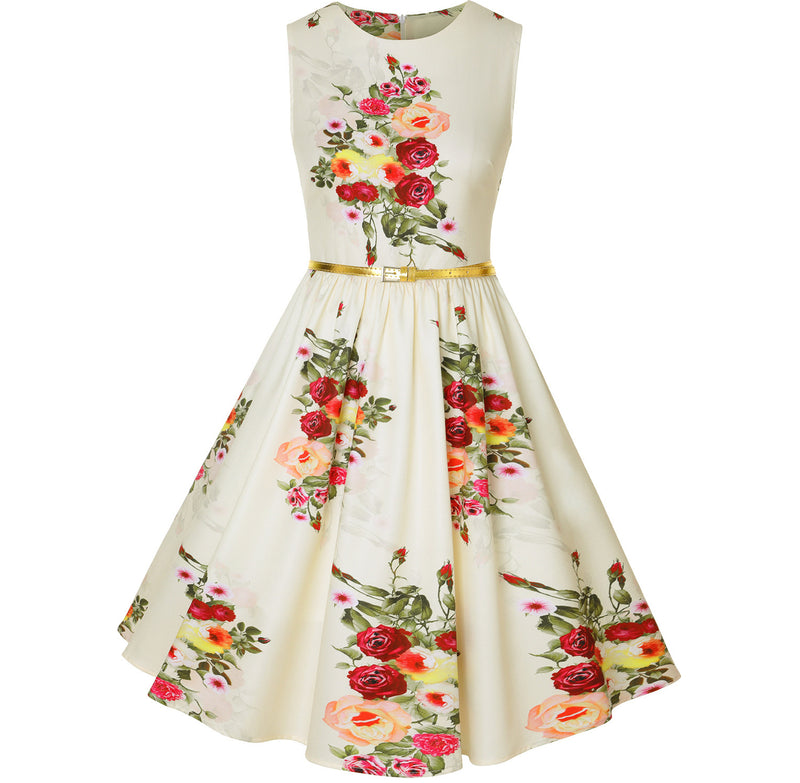 Sleeveless O Neck Floral Print Wholesale Swing Dresses For Women