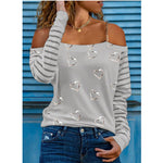 Heart Print Long Sleeve Off Shoulder Chain Tops Fashion Women'S T Shirts Wholesale Blouse