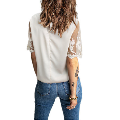 Lace Crochet Sleeve Round Neck Casual Wholesale Patchwork Blouses Summer