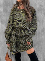Round Neck Long Sleeve High Waist Zebra Print Ladies Mini Dress Wholesale Women Clothing