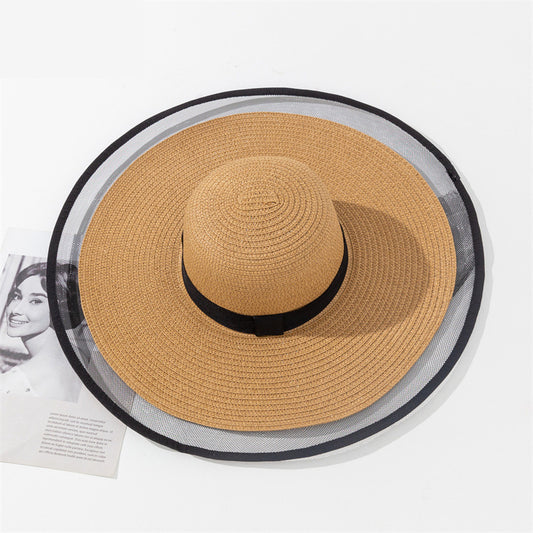 Large Brim Cover Face Straw Hat Mesh Edge Sunscreen Sun Visor Hat Wholesale Women Accessories