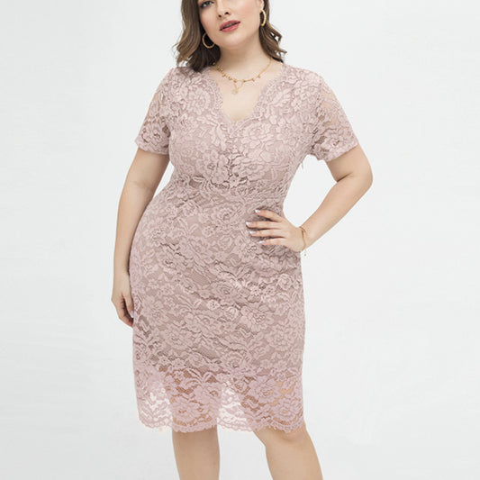 V-Neck Slimmed Wholesale Plus Size Dresses