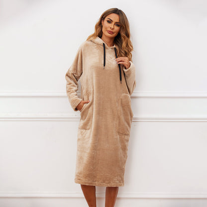 Hooded Sweatshirt Flannel Long Sleeve Long Nightdress Wholesale Loungewear