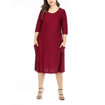 Mid Sleeve Casual Solid Color Curvy Dresses Wholesale Plus Size Clothing