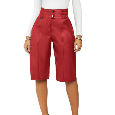 Xmas High Waist Wholesale PU Leather Cropped Trousers