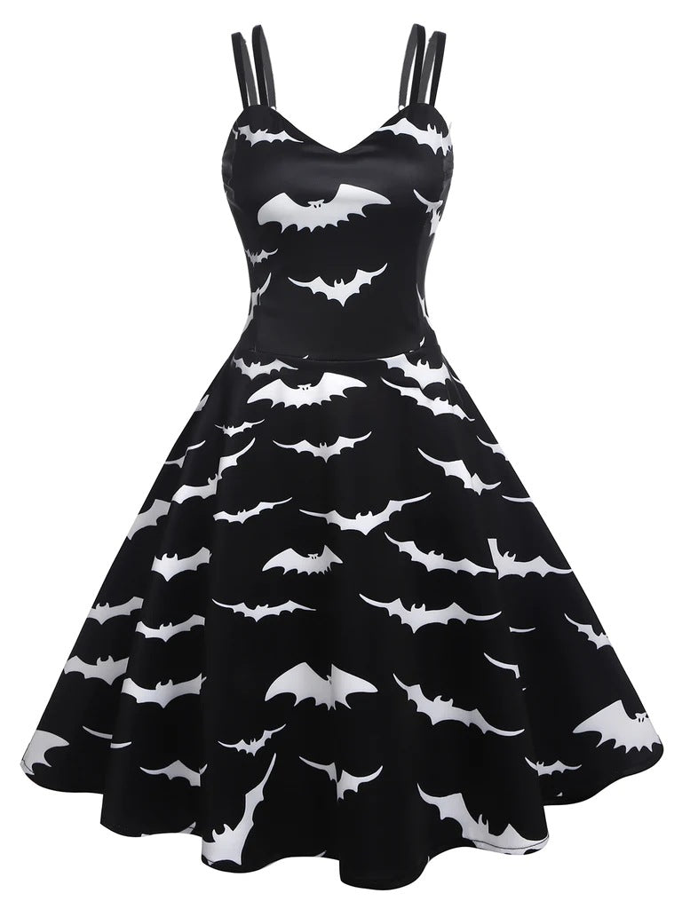 Halloween Print Chiffon Shawl & Sling A-Line Dress Gothic Wholesale Womens 2 Piece Sets