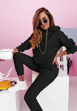 Casual Thick Solid Color Hooded Sports Sweatshirt Suit Wholesale Women Clothing