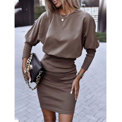 Printed Round Neck Long Sleeve Sexy Dress Wholesale Dresses