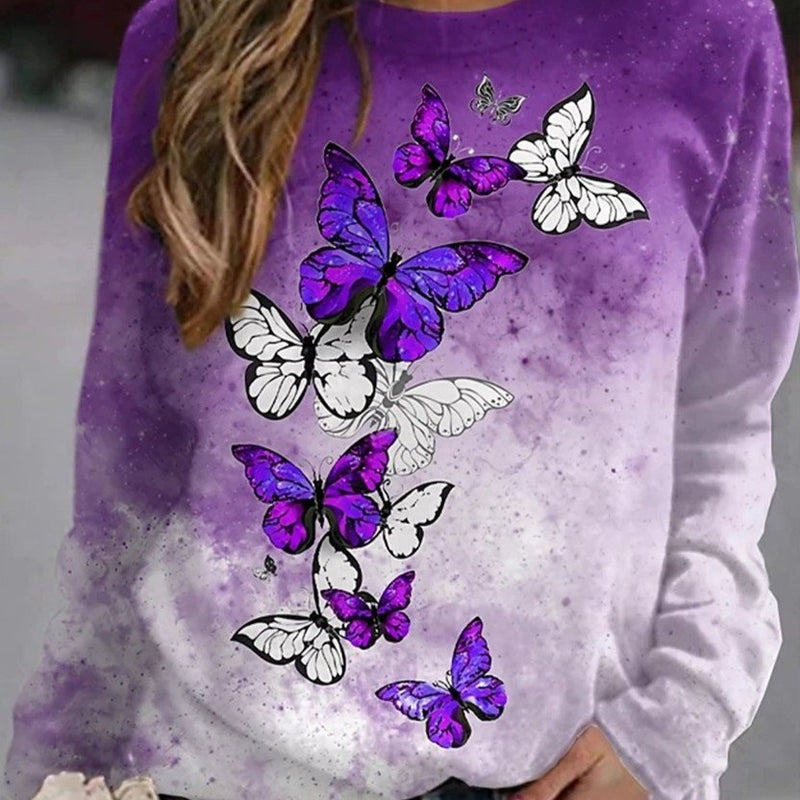 Wholesale Woman Crew Neck Sweatshirt With Floral Butterfly Animal Print