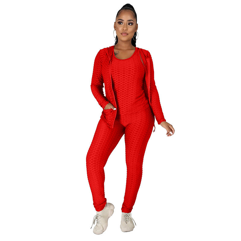 Three-piece Solid Color Jacket And Trousers And Vest Sports Suit